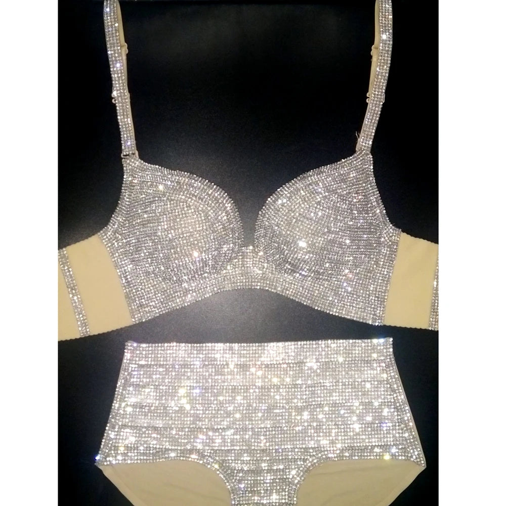 NEW Bikini Set Women Bling Diamante Carnival Bra Crop Top Crystal Panties Rave Festival Bikini Set Burning Man Outfit Club Wear