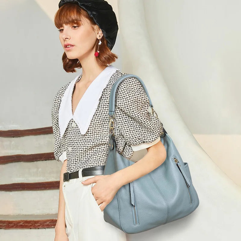 Zency High Quality Large Capacity Women's Hobos Shoulder Bags Soft Genuine Leather Handbag Elegant Classic Female Crossbody Bags