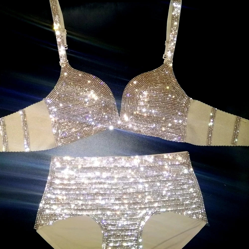 NEW Bikini Set Women Bling Diamante Carnival Bra Crop Top Crystal Panties Rave Festival Bikini Set Burning Man Outfit Club Wear