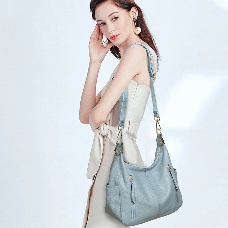 Zency High Quality Large Capacity Women's Hobos Shoulder Bags Soft Genuine Leather Handbag Elegant Classic Female Crossbody Bags