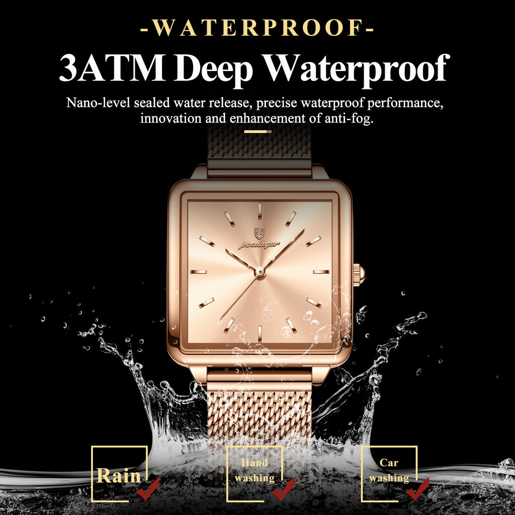 POEDAGAR Square Fashion Ladies Watch Waterproof Stainless Steel Mesh Watch For Woman Quartz Elegant Casual Women's Watches Reloj