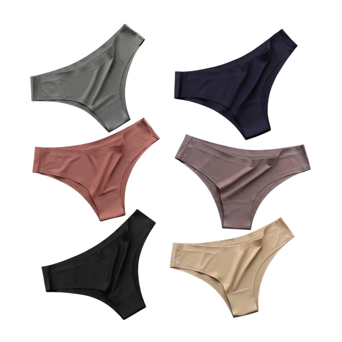 6Pcs/Set Ice Silk Panties Women Seamless Underwear Brazilian Underpants Low Waist G-string Female Solid Color Ultra-thin Briefs