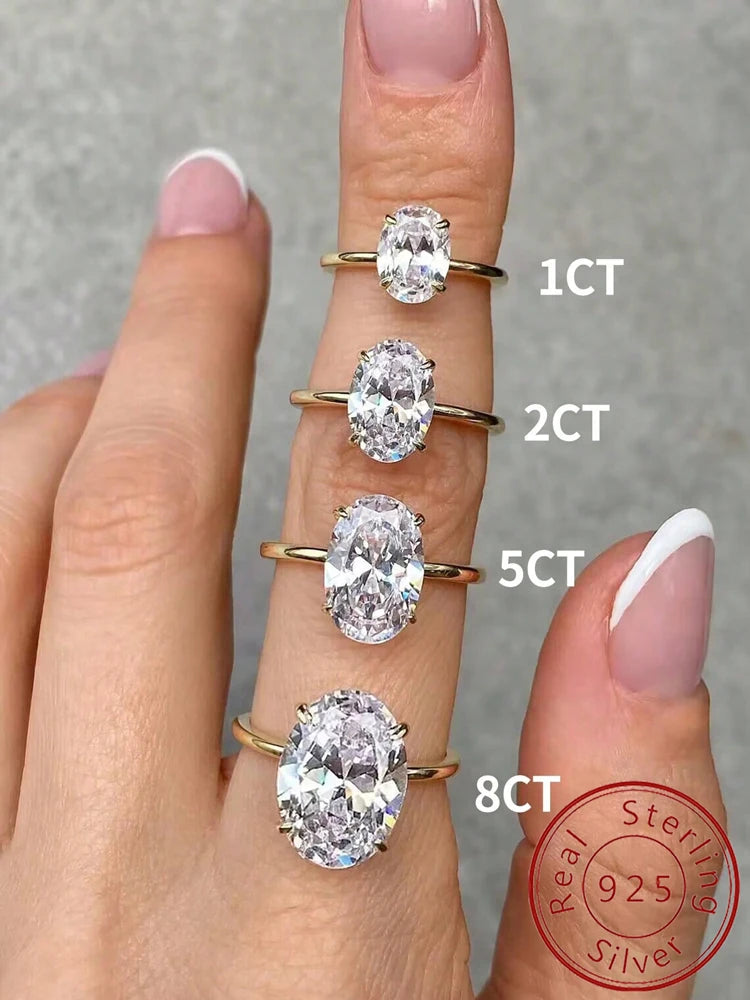 925 Sterling Silve Gorgeous Shiny 1-8CT Zircon Oval Stone Ring For Women Engagement Wedding Luxury High Quality Fine Jewelry