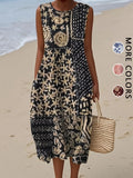 2026 Women's sleeveless Bohemian floral casual beach MIDI sundress with pockets flowing and loose Sweetheart Rustic Country