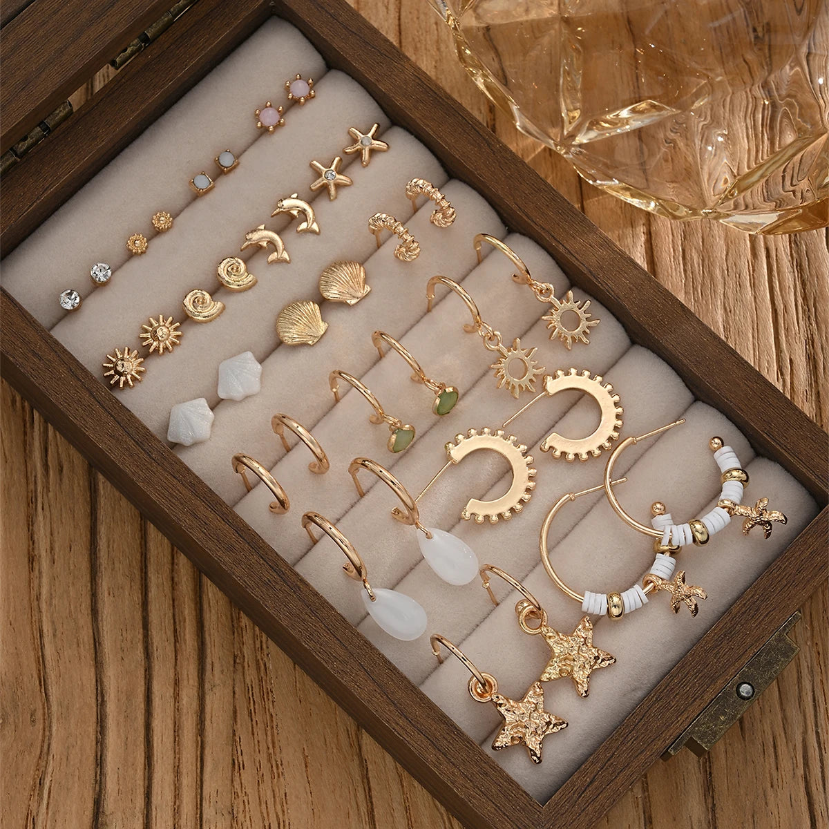 36 Pcs Starfish Shell Fish Earrings Set for Women Fashion Metal Geometric Huggie Hoop Stud Earrings Boho Summer Beach Jewelry
