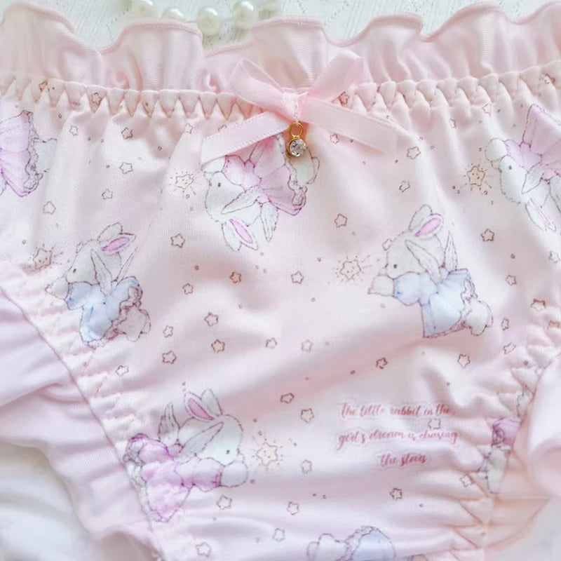 Milk Silk Cute Lovely Sweety Cartoon Women Panties Princess Style Lolita Ruffle Breathable Low Waist Underwear High Elasticity