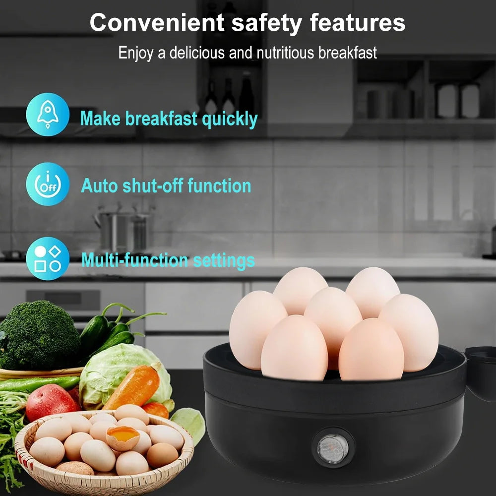 360W Electric Egg Boiler 7 Eggs Steamer Multifunctional Cooker with Auto Shut Off for Omelet Soft Medium and Hard Boiled Eggs EU 66