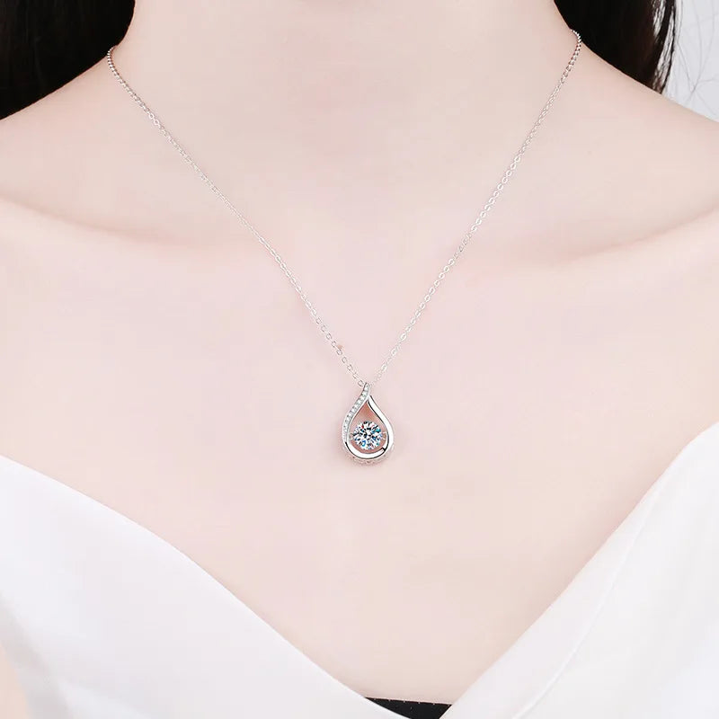 GRA Certified 1CT  Moissanite Necklace 925 Silver Clavicle Chain Women's Sparkling Luxury Pendant Valentine's Day Gift
