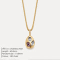 EManco Stainless Steel Teardrop Pendant Necklace with Mixed Purple and Clear Cubic Zirconia Minimalist Style for Daily Commute