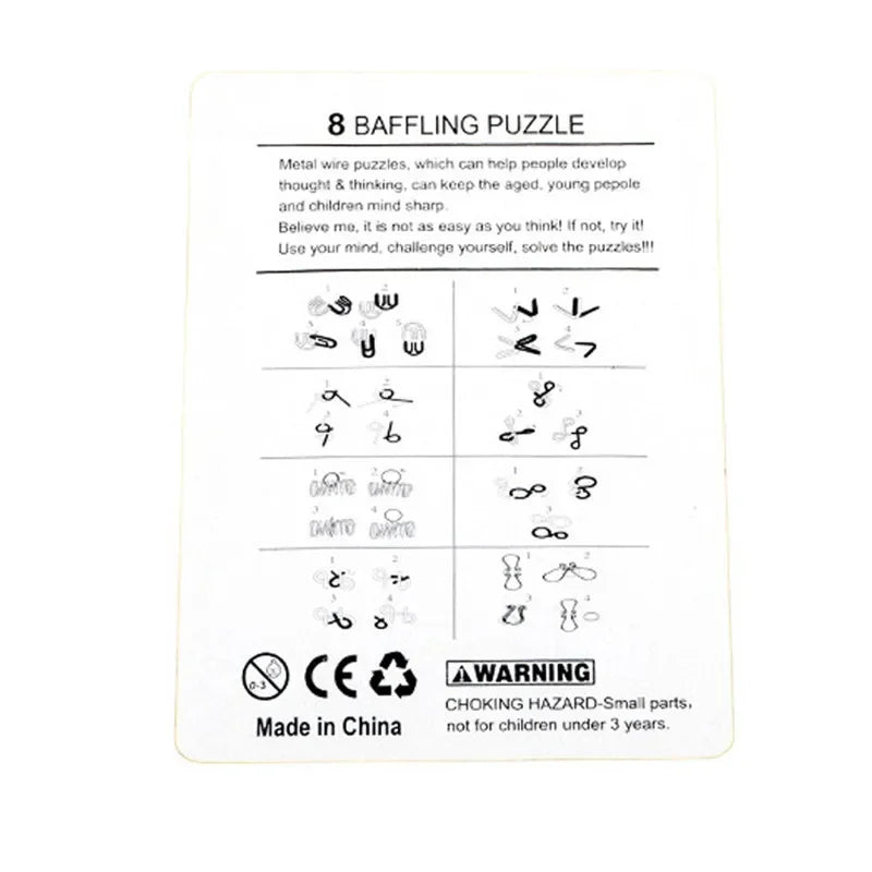 8PCS/Set Metal Montessori Wire Puzzle IQ Mind Brain Teaser Puzzles Game for Children Kids Adults Anti-Stress Educational Toys