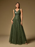 New Formal Evening Gown V-Neck Sleeveless Sequin Embroidery Long Party Dress Wedding Bridesmaid Dress