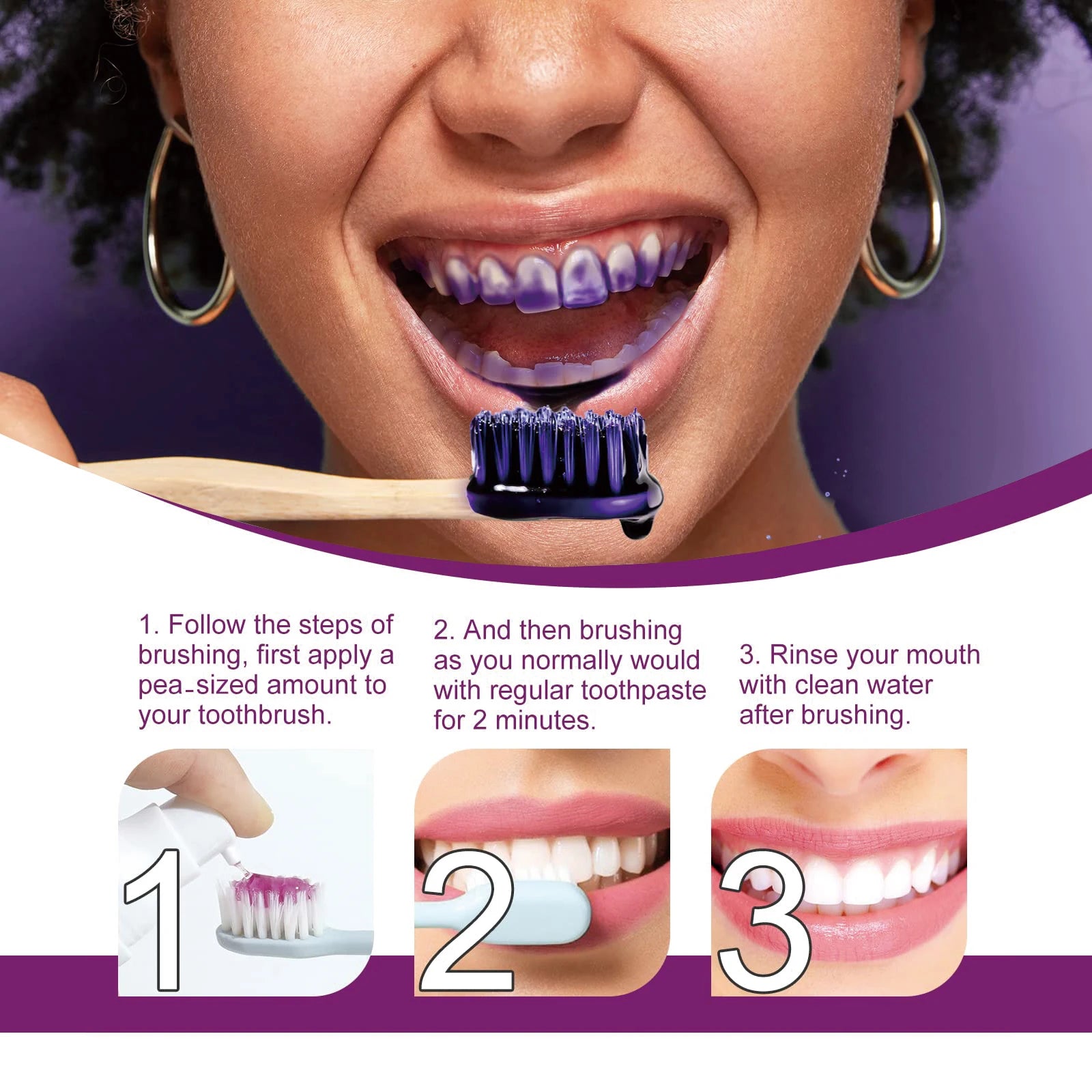 Whitening Toothpaste for Teeth Cleaning Plaque Stains Remover Odor Oral Bad Smell Refreshing Gums Hygiene Purple Toothpaste 30ml