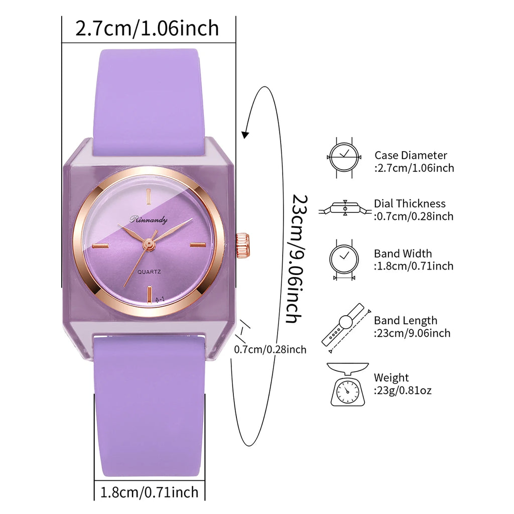 Elegant Rectangle Dial Women Watches Fashion Silicone Band Ladies Analog Wristwatches Reloj Mujer Girls Clock Gift (Without Box)