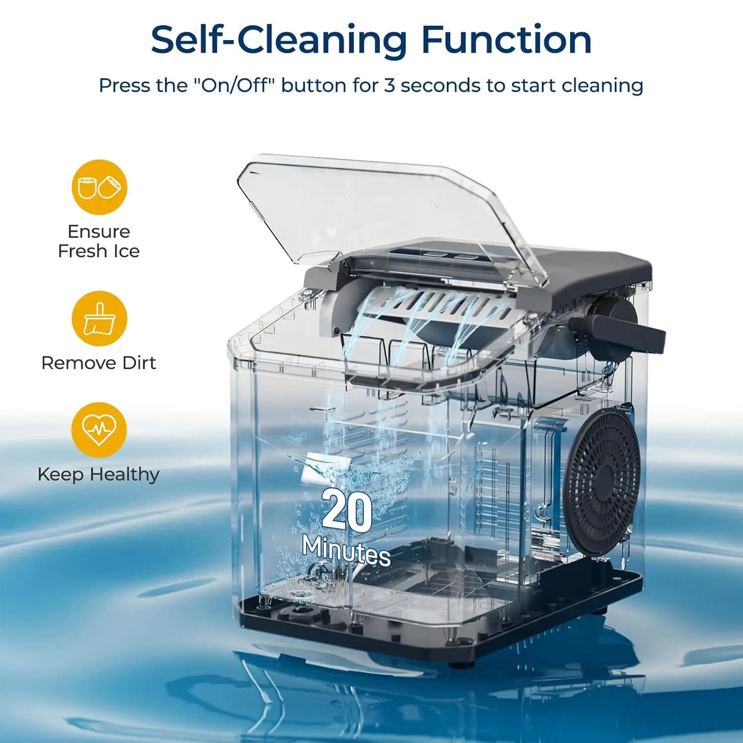 Portable Ice Maker for Home Kitchen, Party, RV Camping - Stainless Steel, Silver, 9 Cubes in 6 Mins, 26.5Lbs/24H