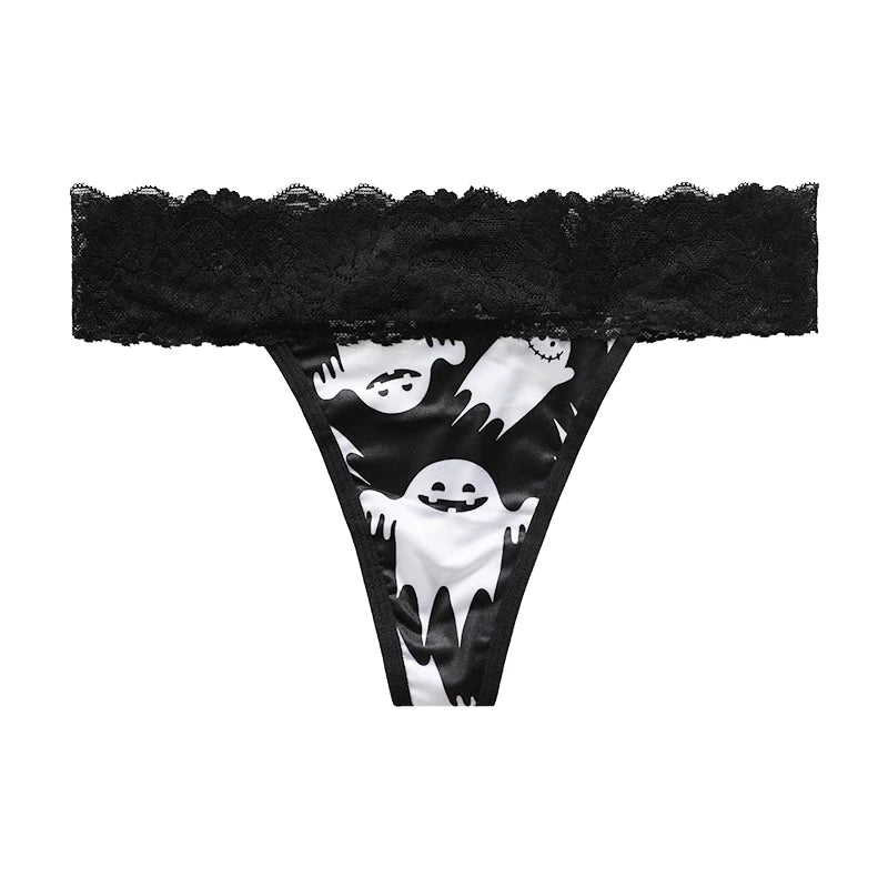 Low Waist Halloween Pattern Design Orange Ice Silk Lace Underwear Knickers Bonded No Show Women Seamless Panties