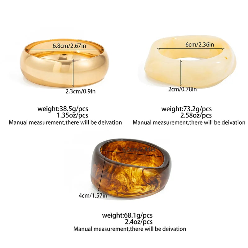 Ingemark 3 Styles Hip Hop Chunky Stacking Resin Bangles for Women Trendy Punk Irregular Geometric Charm Wide Bracelets Jewelry