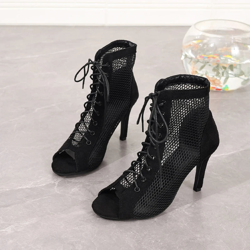 Summer New Pupms Women High Top Dance Shoes Ballroom Salsa Tango Sandals Girl Fashion Party Mesh Cutout High Heel Sandalias