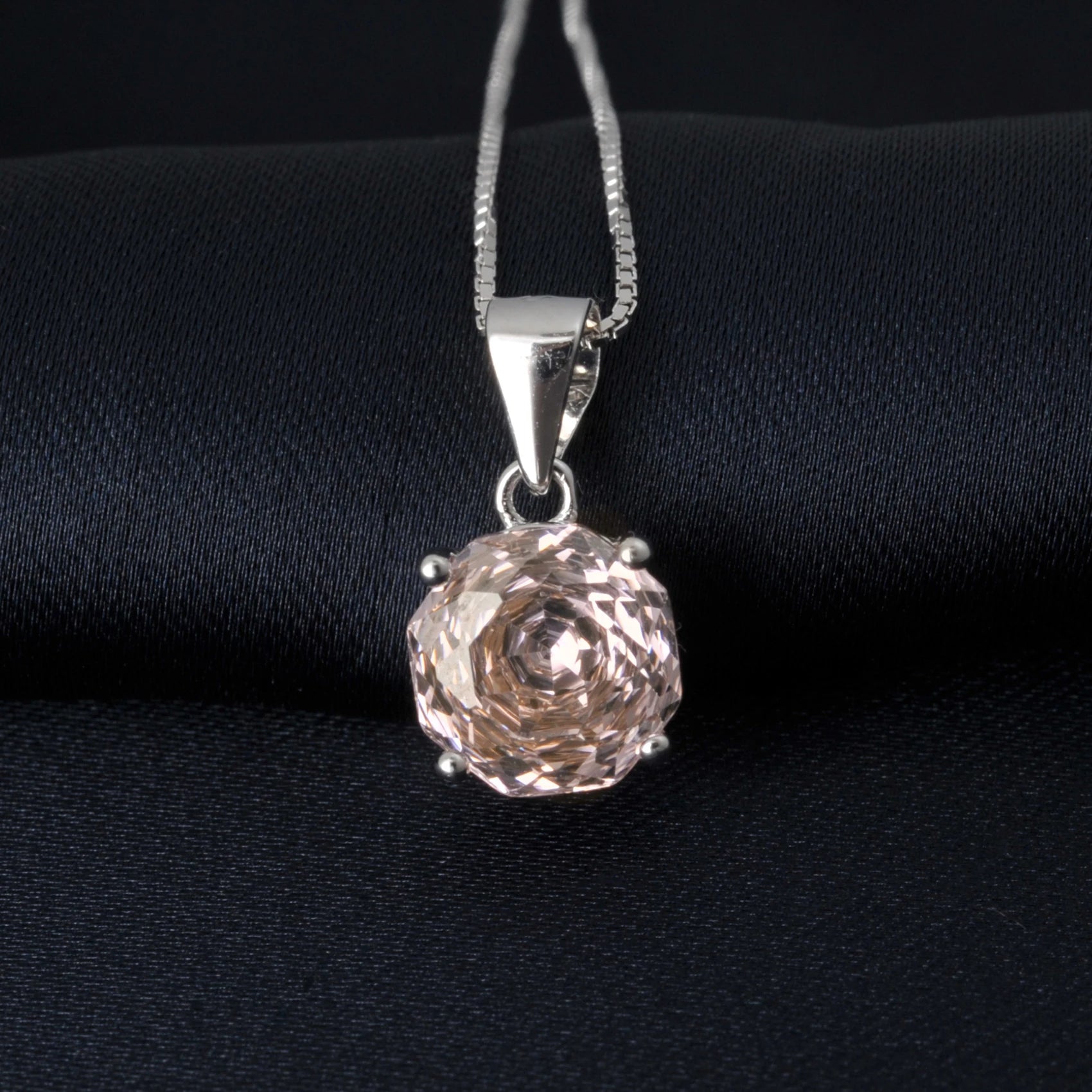 Potiy 2ct Morganite Pink Octagon Rose Cut Pendant Necklace No Chain Cubic Zirconia 925 Silver Jewelry Gift