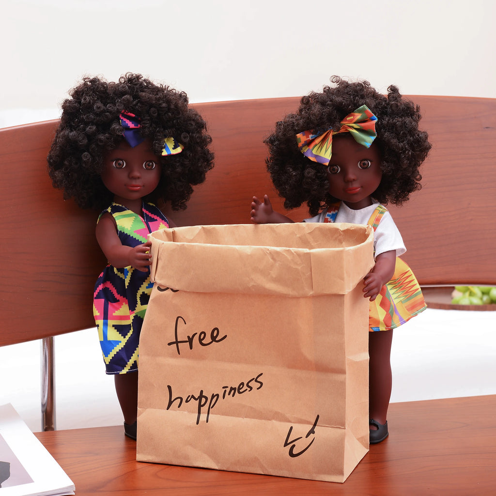 One Piece 14 Inch American African Black Doll with Curly Hair - Perfect Gift for Girls on Birthday - Full Set Included
