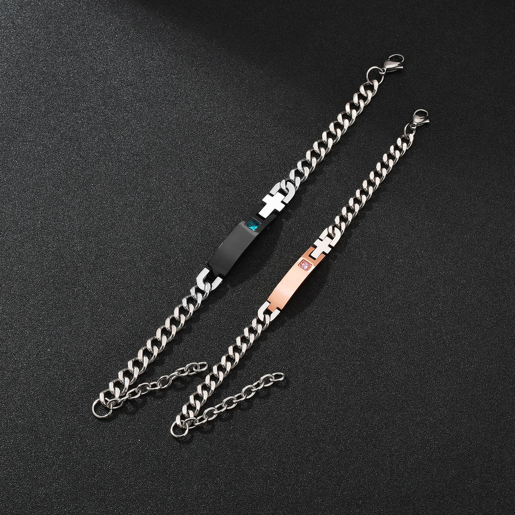 Punk Man Bracelets Hip Pop Gold Color Stainless Steel Thick Hand Chain Blank Bar Couple Men Women Family Jewelry Birthday Gift