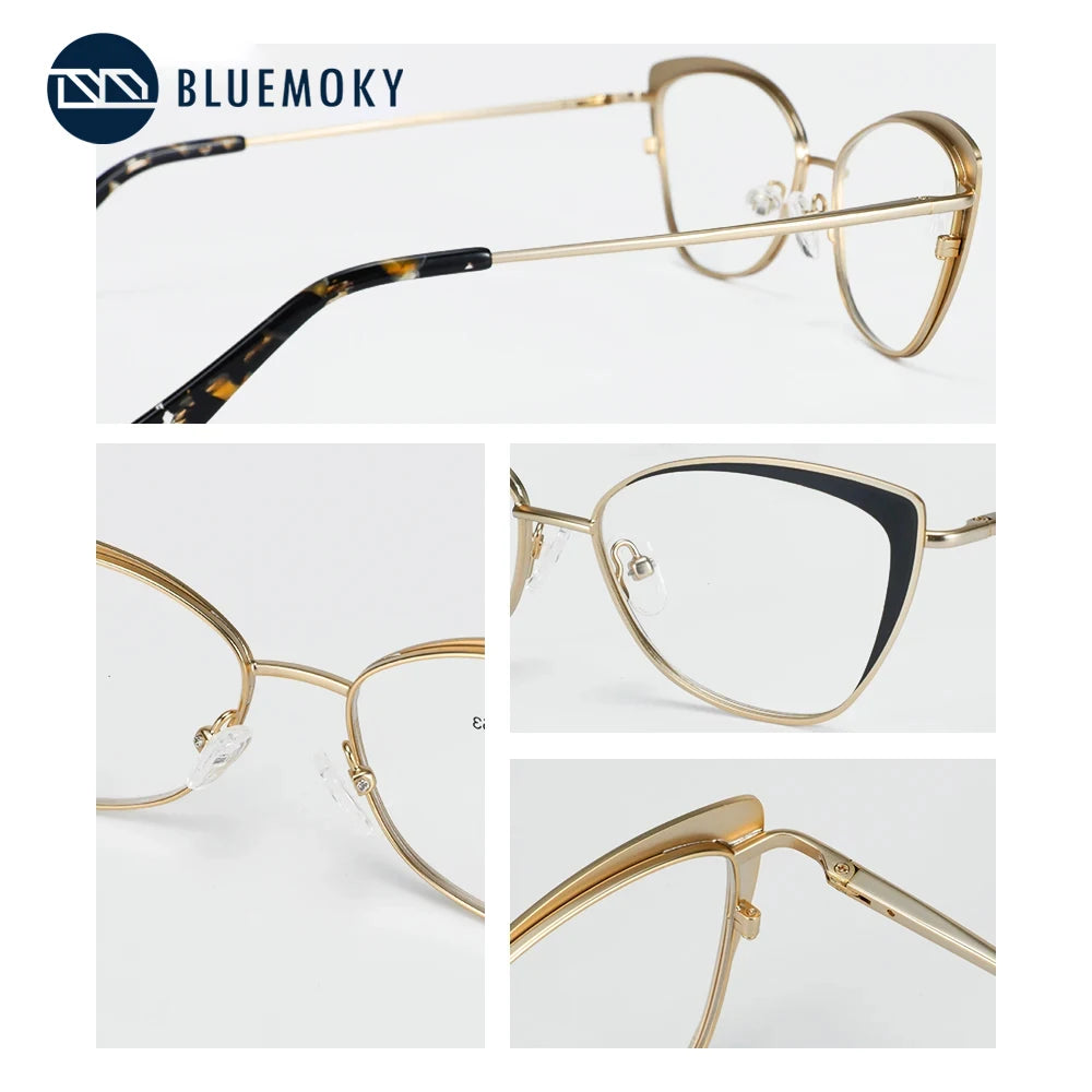 BLUEMOKY Metal Butterfly Prescription Glasses For Women Anti Blue Light Myopia Optical Eyeglasses Progressive Eyewear