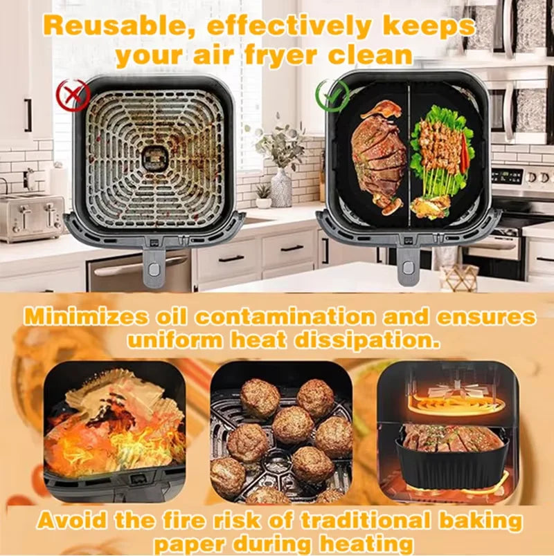 Air Fryer Accessories for COSORI 6,4L,Cecotec 5,5L 6L,Ninja 180 Square Silicone Air Fryer Mold/Grill Rack/Air Fryer Utensils