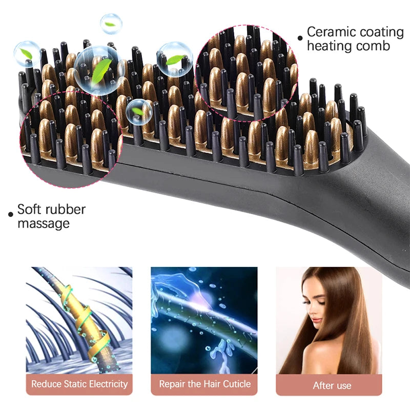 Professional 2 In 1 Portable Electric Straightening Hot Hair Press Comb Men Beard Brush Electric Iron Hair Straightener Comb