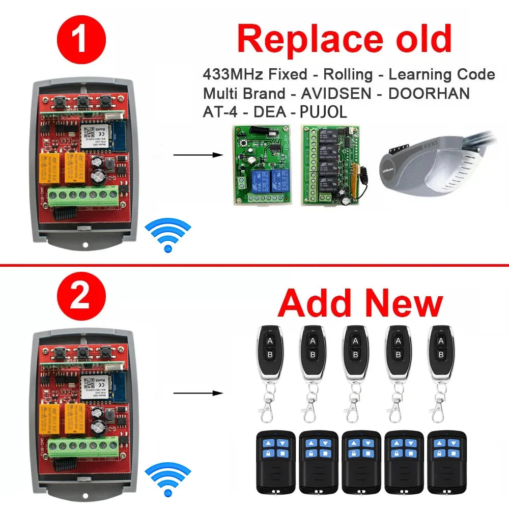 433.92 MHz Tuya WIFI Receiver 433MHz Gate Switch Controller AC DC 9-30V 12V 24V 85-250V 220V Garage Door Smart Switch Module