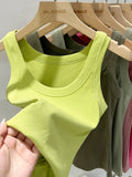 AOSSVIAO Women Solid Round Neck Ribbed Tank Top Camisole Women 2026 Summer Basic Elastic Tank Top O Neck Solid Tank Top