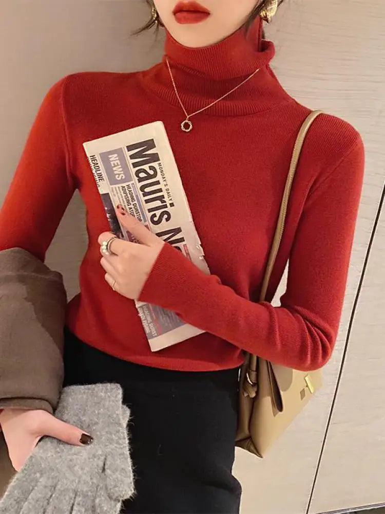 2026 Autumn Winter Basic Slim Soft Solid Color Turtleneck Sweater Pullover Women Casual Long Sleeve Chic Bottom Knitted Jumper