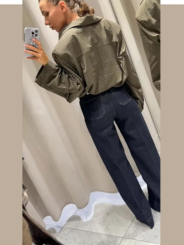 2026 Spring Plaid Women's Shirt Loose Long Sleeve Single Breasted Turn-down Collar Female Top Chic Streetwear Office Commute