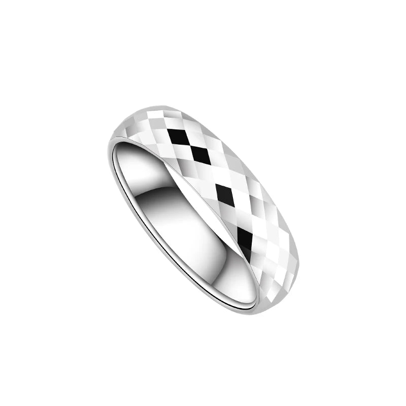 Custom Silver 4mm/6mm Width Tungsten Couples Engagement Rings High Polished Faceted Design Personalized Gift Can Engraving 4-13