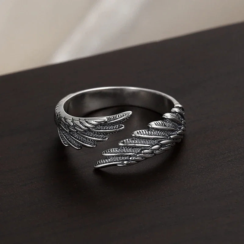 Angel Demon Wings Creative Ring Sterling Retro Adjustable for Men Women Silver-colored jewelry suitable for daily wear