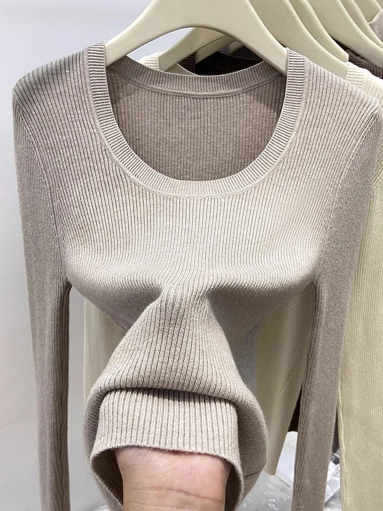 Zjaiss Solid Color O-neck Knitted Pullovers 2026 Women's Autumn Winter New Slim Fit Sweater Soft Warm Simple Base Layer Top
