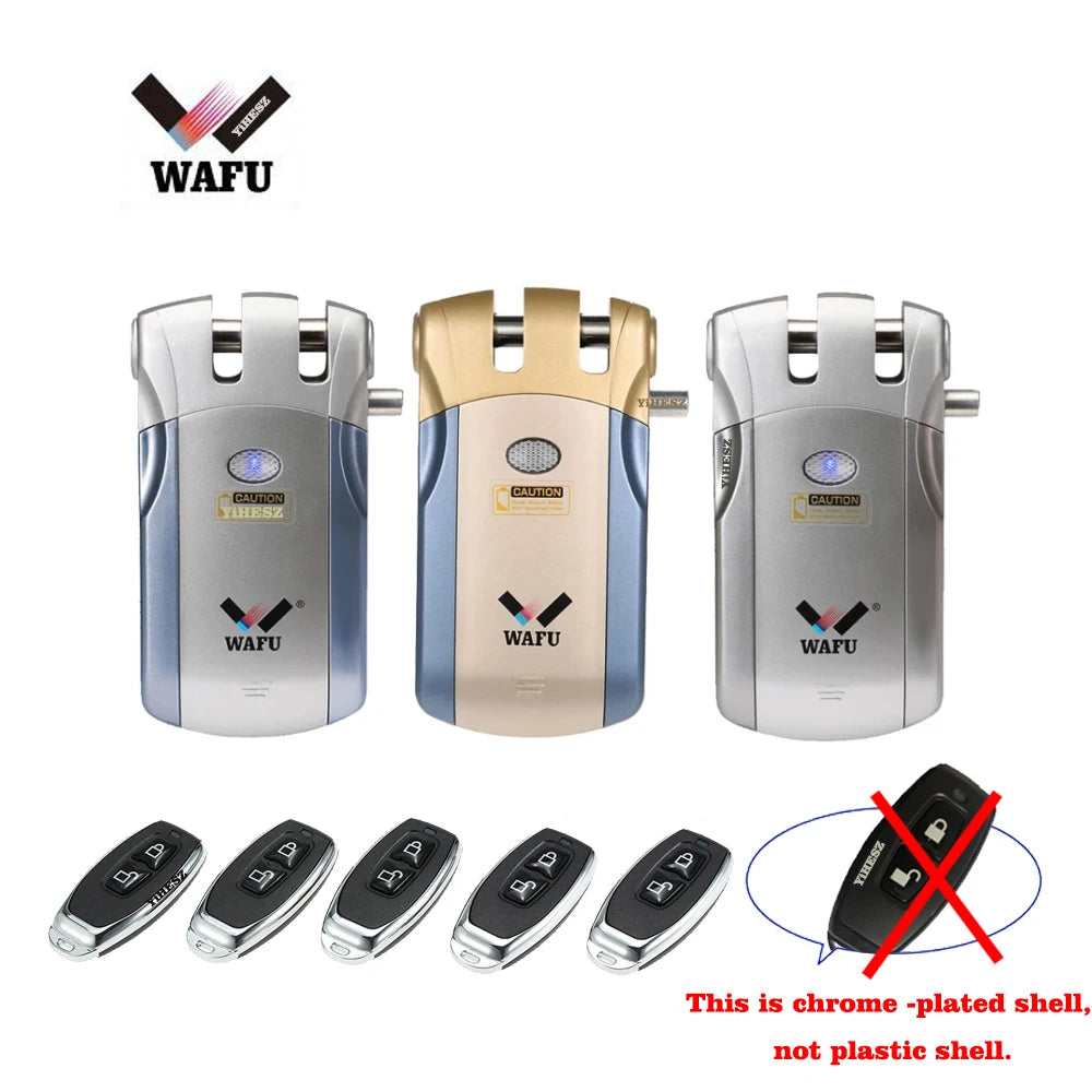 Wafu 019 Remote Control Lock 433Mhz Door Lock Invisible Deadbolt Smart Lock With 5 Chrome Plated Remote Controller