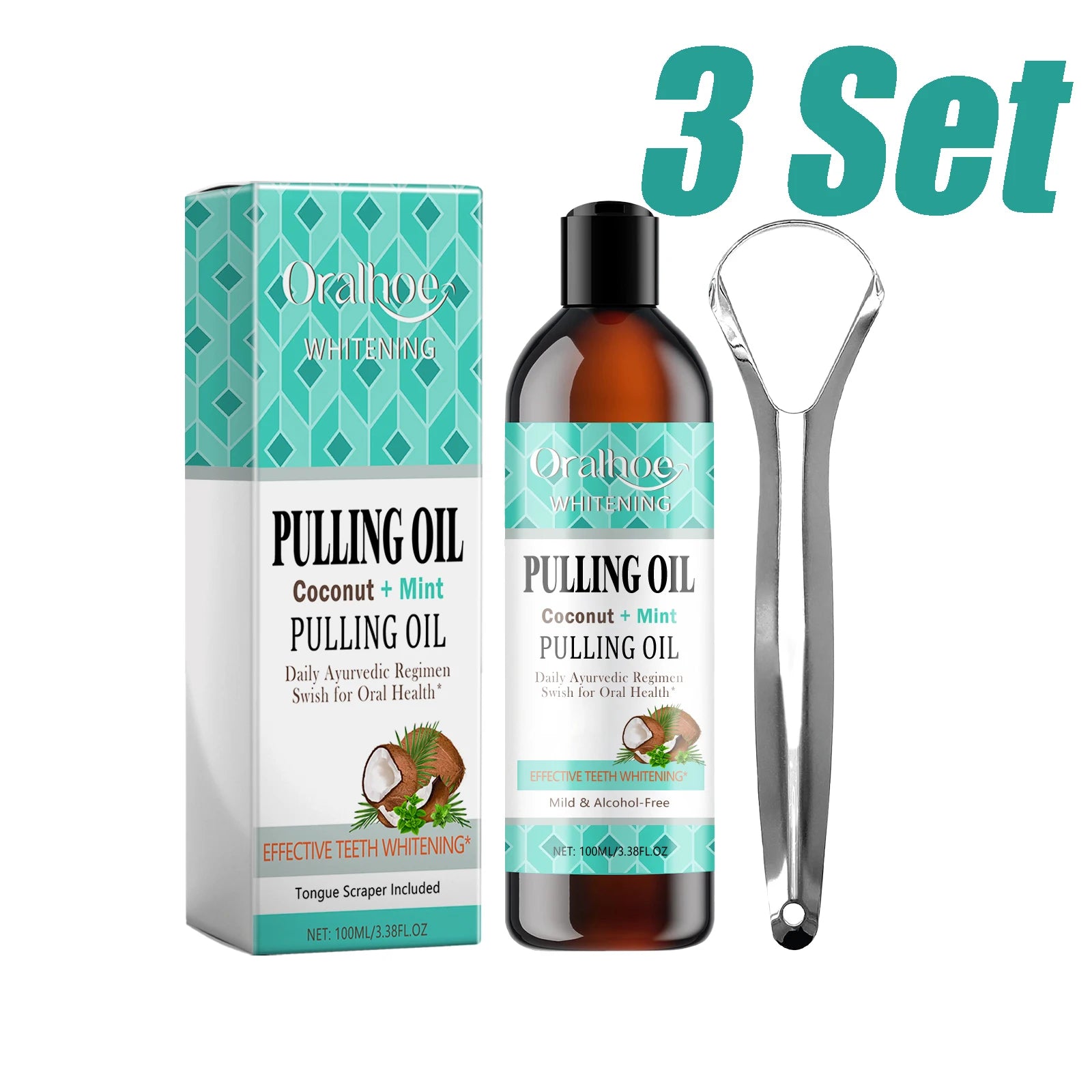 Coconut Mint Pulling Oil Mouthwash Kit With Tongue Scraper Fresh Oral Breath Odor Removal Tongue Scraper Set Tool Mouth Care