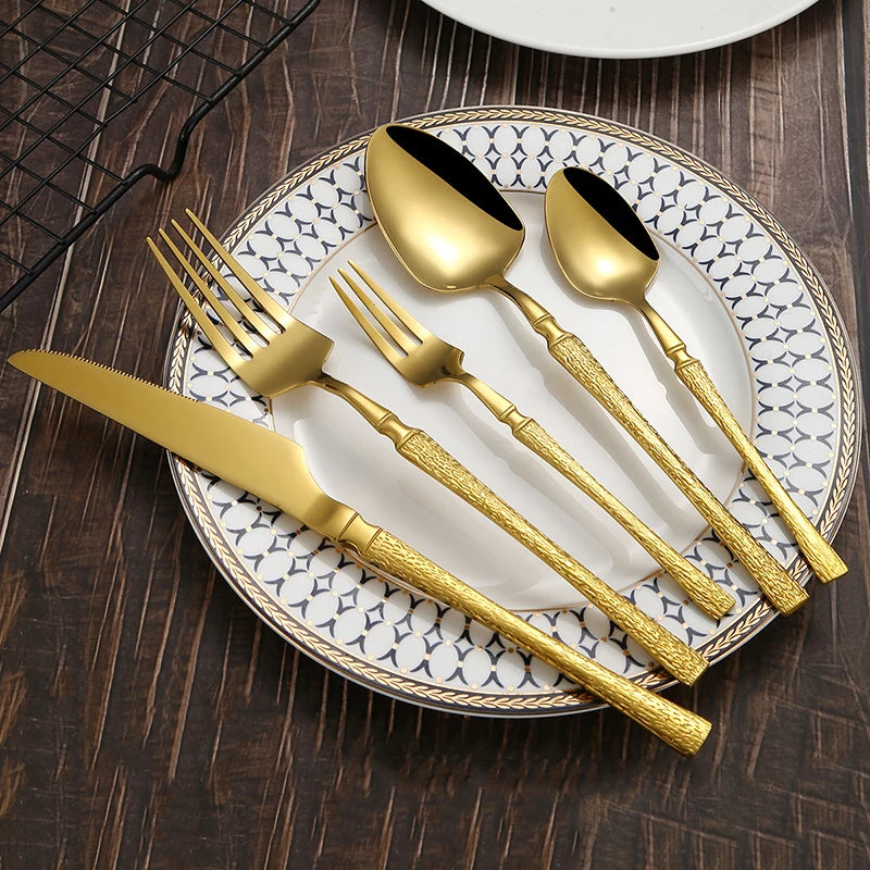 6/30pcs Golden waist knife, fork and spoon stainless steel tableware set dessert fork and spoon steak knife, fork and spoon