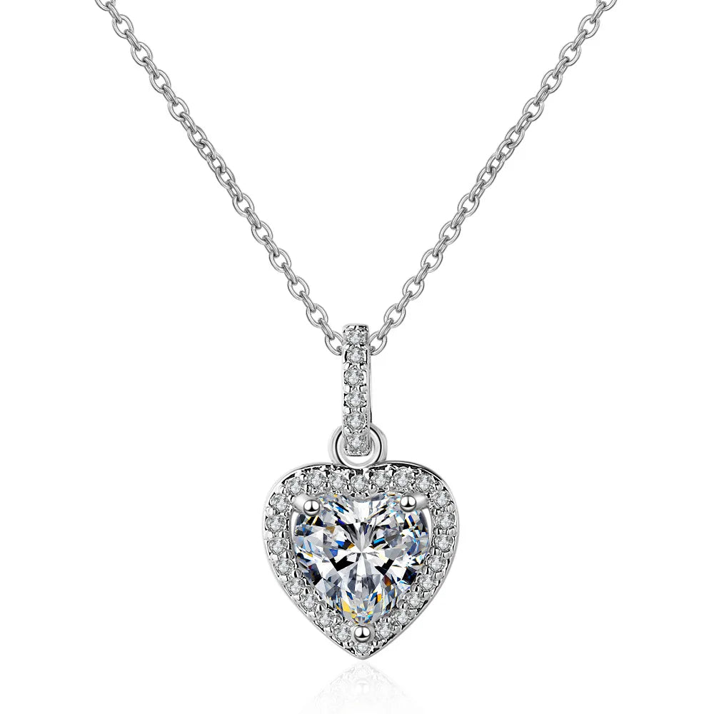 925 Sterling Silver Zircon Heart Pendant Necklace Women Luxury Designer Jewelry Gift Female Jewelry