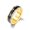 Classic Titanium Stainless Steel White/Black Ceramics Ring Jewelry CZ Crystal Wedding Engagement Rings For Women