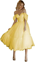 A Line Tulle Cocktail Party Prom Dresses for Women Off The Shoulder Tea Length Puffy Formal Evening Gowns Wedding Ball Gowns
