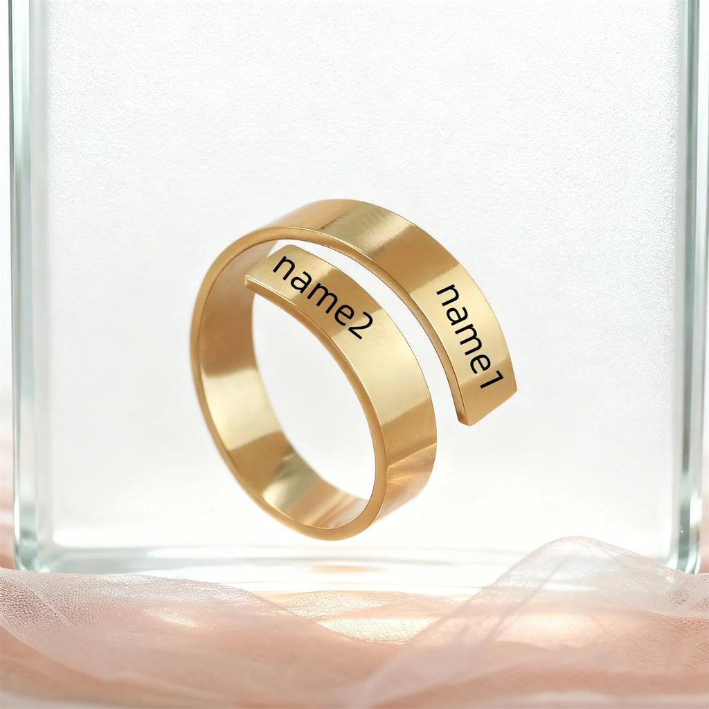 Customized personalized couple name ring stainless steel adjustable ring winding twist ring geometric ring couple jewelry