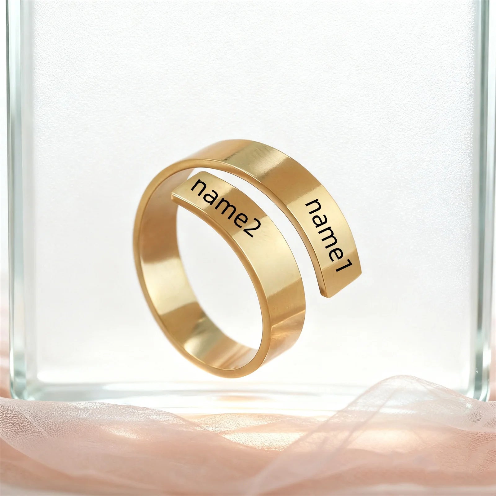 Customized personalized couple name ring stainless steel adjustable ring winding twist ring geometric ring couple jewelry