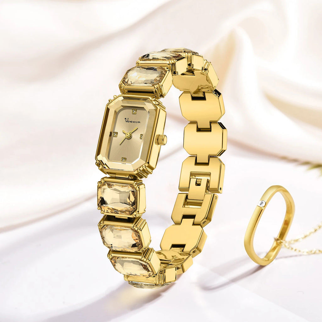 2025 New Women Watches Luxury Diamond Square Quartz Movement Stainless Steel Mesh Belt Original Gold Fashion Dress Women's Watch