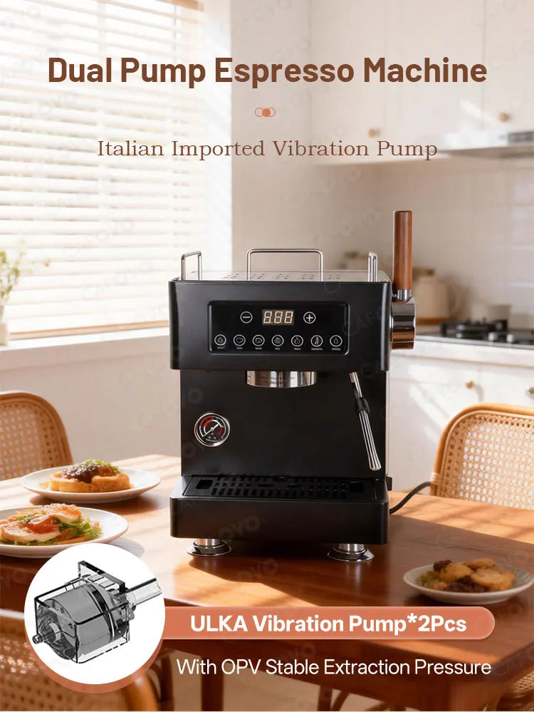 CAFOVO E147 9Bar Semi-automatic Espresso Machine PID+NTC Double ULKA Pump Double Boiler Coffee Machine with OPV for Home Cafe
