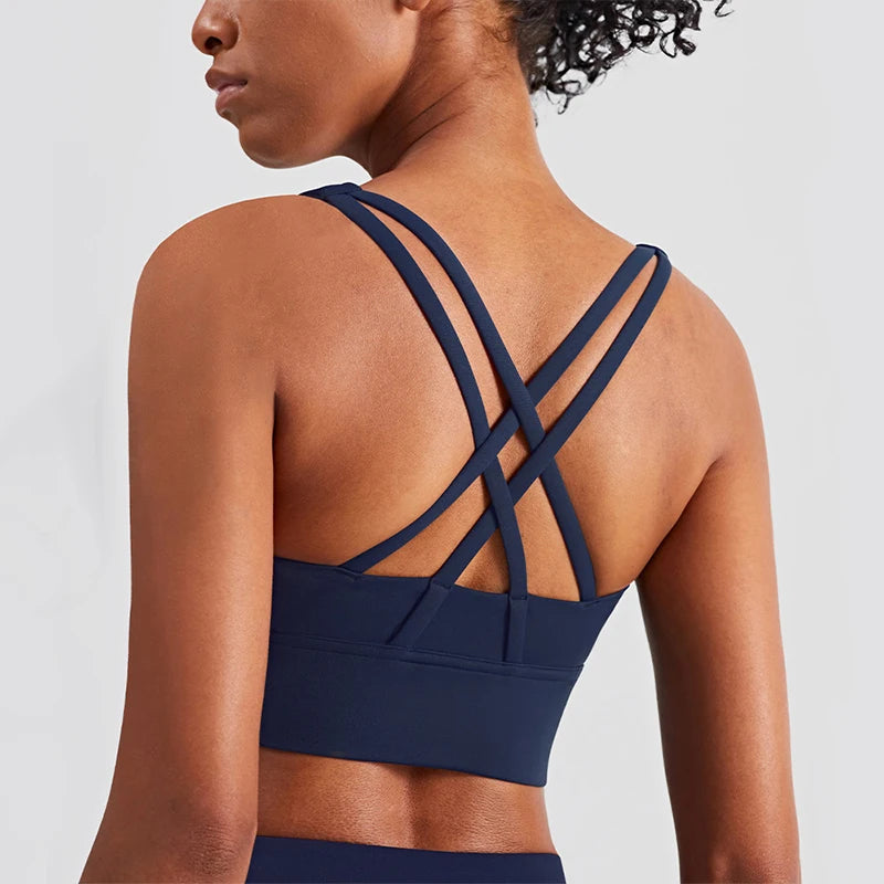 Women Sports Bra Sexy Criss Cross Straps Back High Support Impact Yoga Underwear Running Fitness Gym Padded Bralette