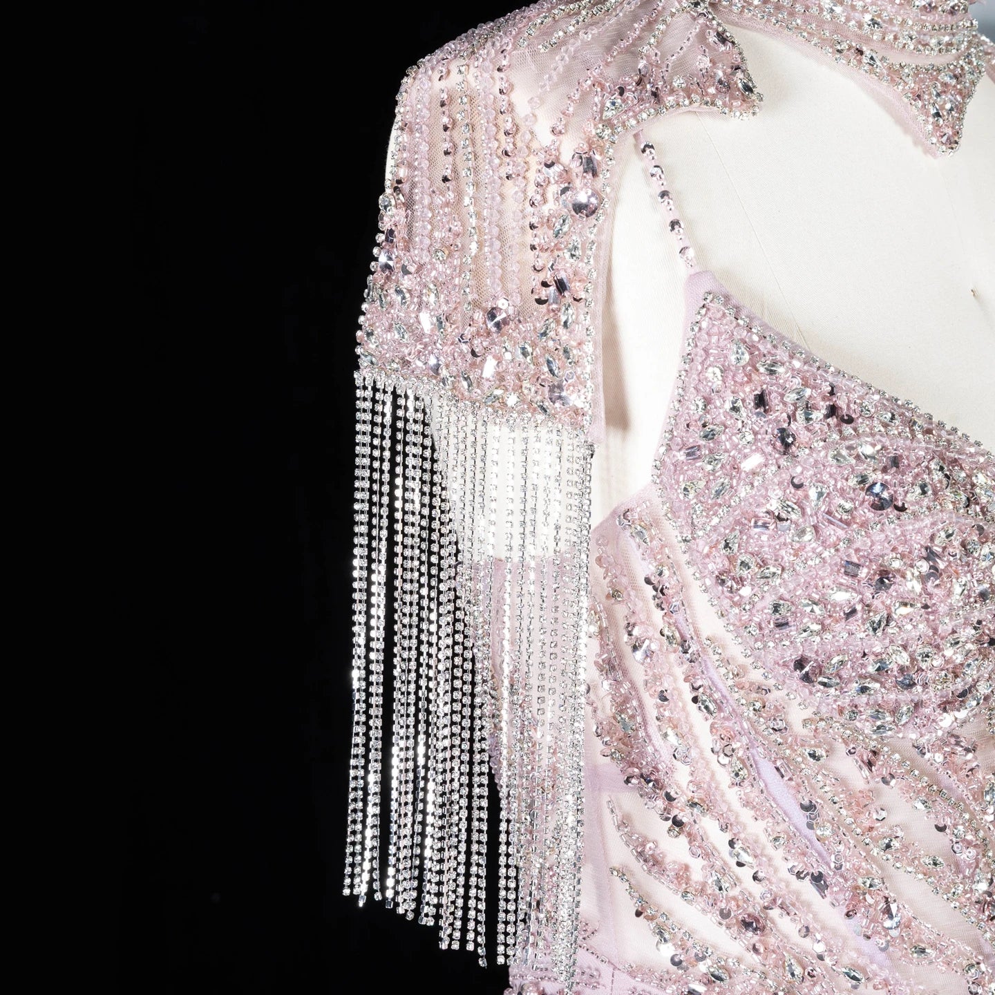 Sharon Said Luxury Mermaid Evening Dress Tassel High Neck Crystal Beaded Women's Formal Gowns for Wedding Party SS184 Customized