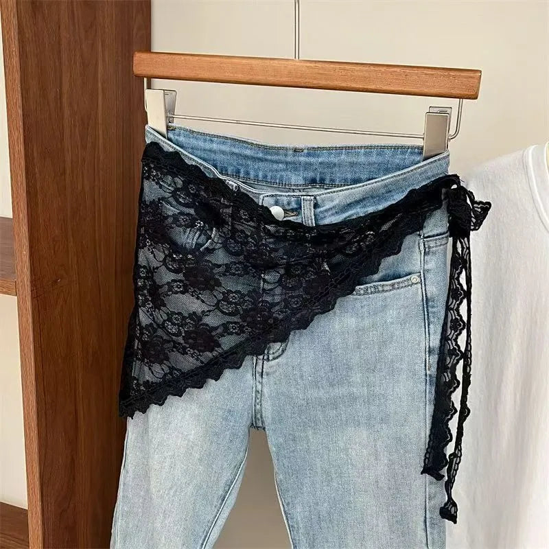 2026 Korean Ins Unique Lace Layered Gauze Skirts Lace Trim A-Line Short Cloth Mini Waist Skirts Harajuku Girl's White Skirts Y2K