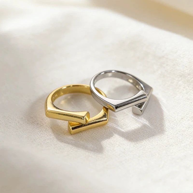 Silver Color Double Layer Geometric Ring Female Charm Fashion Simple Opening Light Luxury Handmade Jewelry Gift