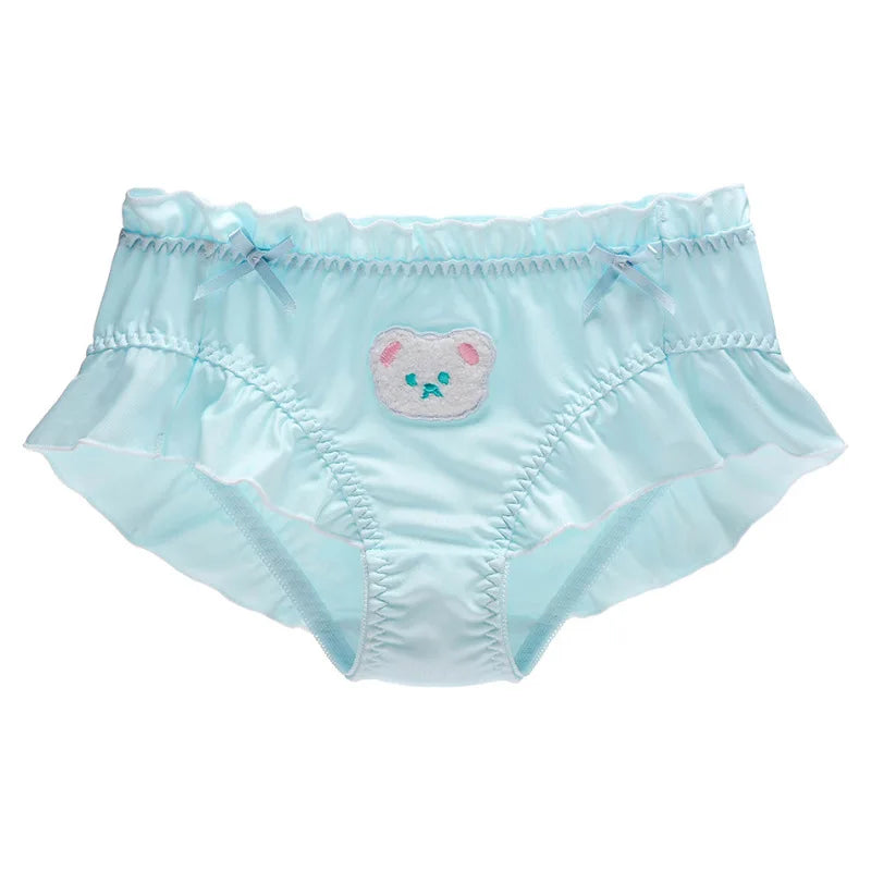 Milk Silk Middle Waist Women Cute Lovely Sweety Underwear Lolita Princess Style Cartoon Bear Panties Breifs