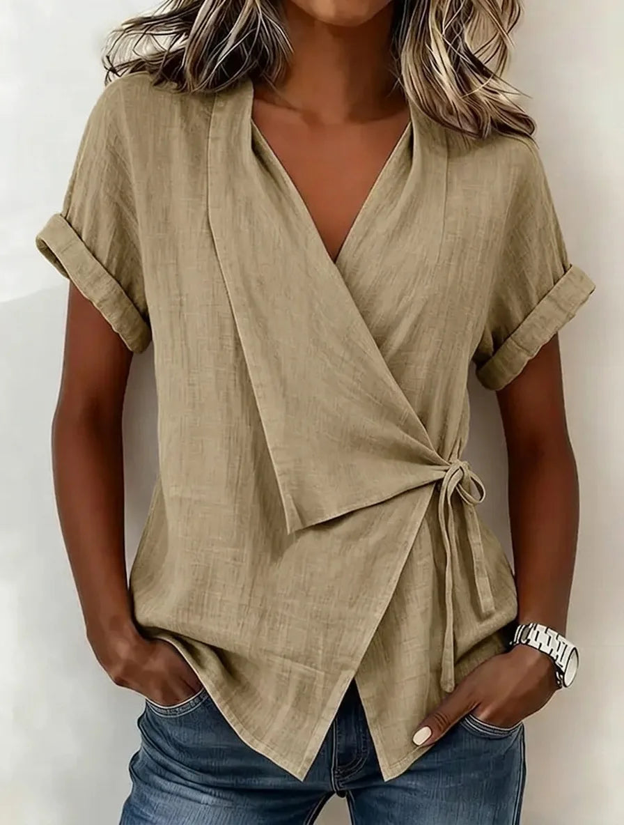 2026 Spring and Summer Cross-border European and American New Style Casual Solid Color Stand-up Collar Tie-up Asymmetrical Loose